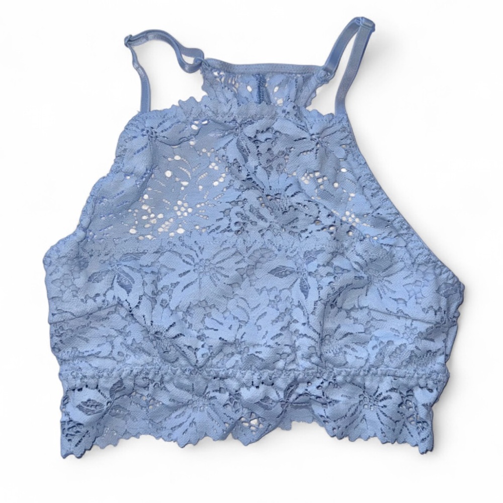 Aerie Blue Lace High Neck Racerback Bralette XS Boho Cottagecore Shelf Bra